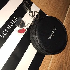 Sephora cosmetic black leather case keychain